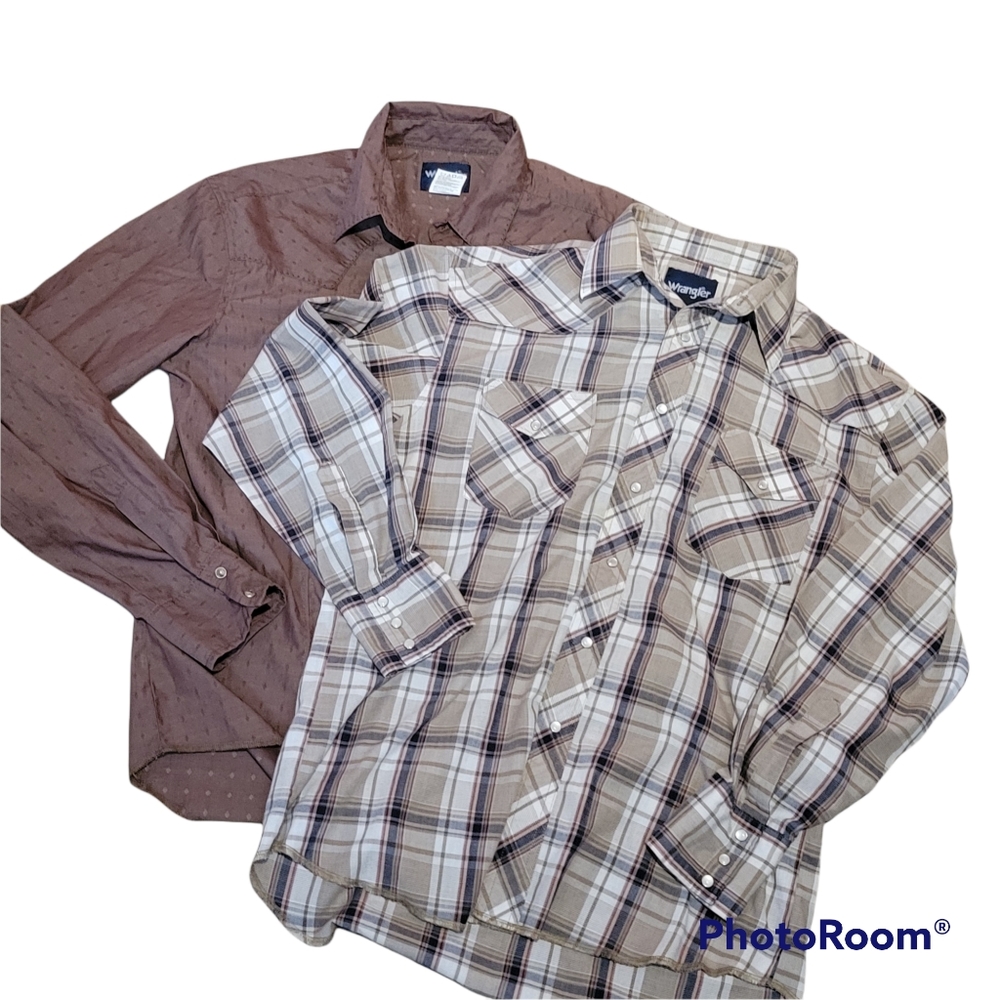 2 Mens Vintage Wrangler Cowboy Shirts Sz L
